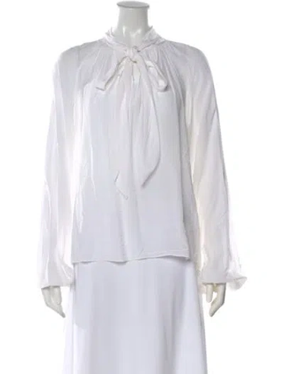 Pre-owned Temperley London Tie Neck Long Sleeve Blouse In White