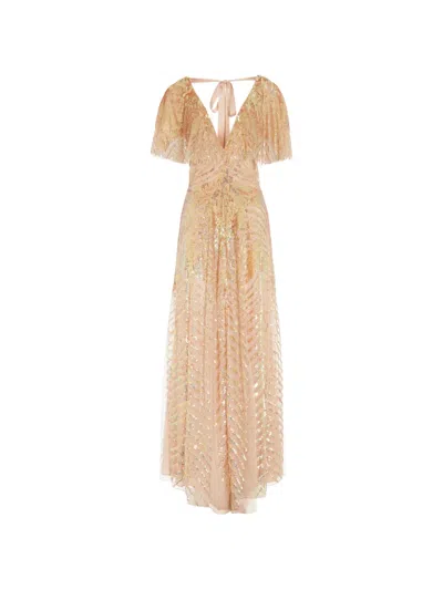 Temperley London Tie Neck Maxi Dress In Brown