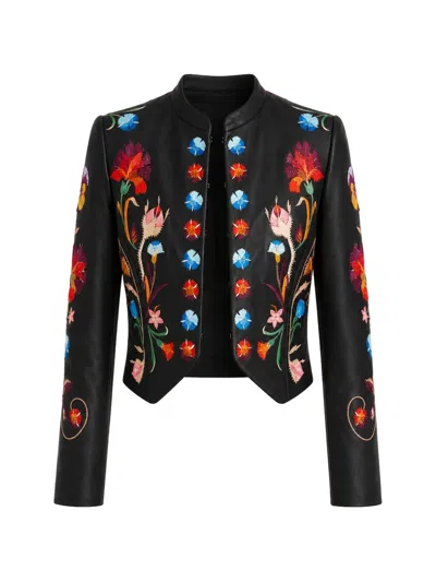 Temperley London Toledo Floral-embroidered Leather Jacket In Black