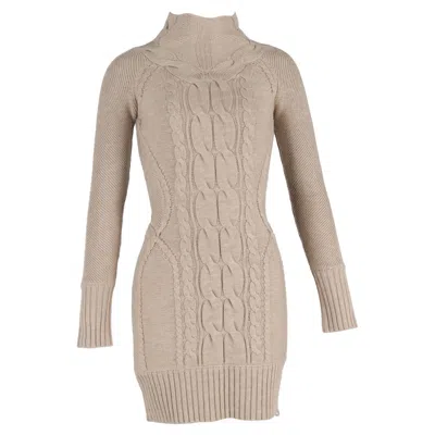 Temperley London Turtleneck Cable Knit Mini Dress In Beige Wool In Neutral