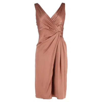 Temperley London V-neck Draped Knee-length Dress In Dusty Rose Silk In Pink
