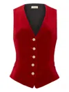 Temperley London Velvet Buttoned Waistcoat In Red