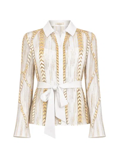 Temperley London Viola Bead-embellished Belted Shirt In White