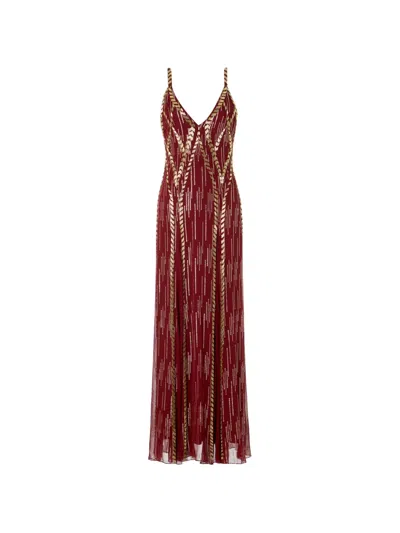 Temperley London Viola Bead-embellished Open-back Maxi Dress In Brown