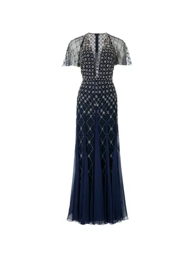 Temperley London Vita Crystal-embellished Gown Maxi Dress In Blue