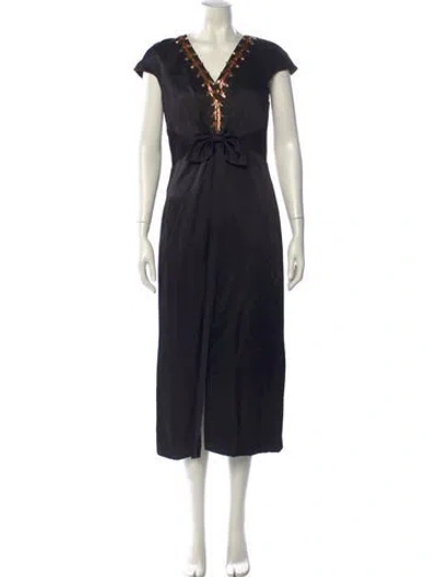 Pre-owned Temperley London V-neck Long Dress In Black