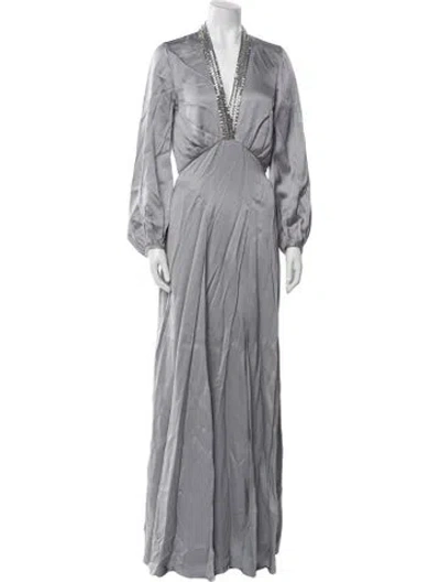 Pre-owned Temperley London V-neck Long Dress In Gray