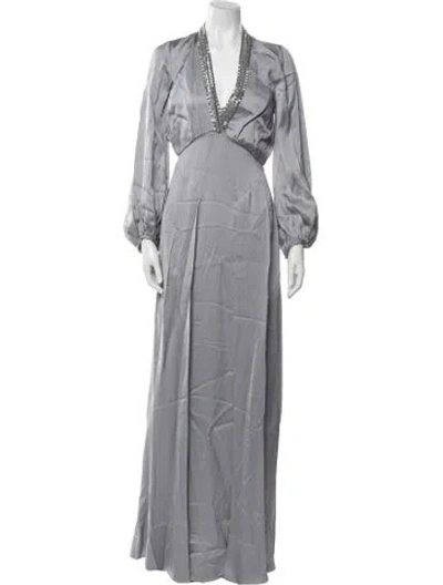 Pre-owned Temperley London V-neck Long Dress In Gray