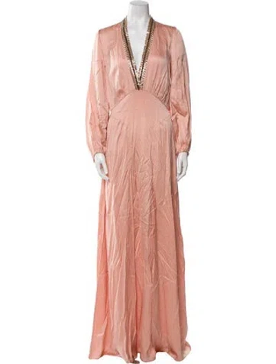Pre-owned Temperley London V-neck Long Dress W/ Tags In Pink