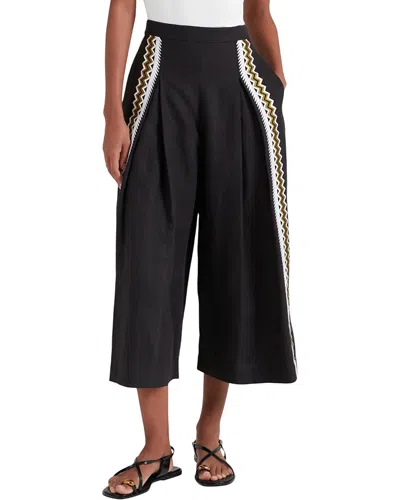 Temperley London Avalon Embroidered Linen Trousers In Black