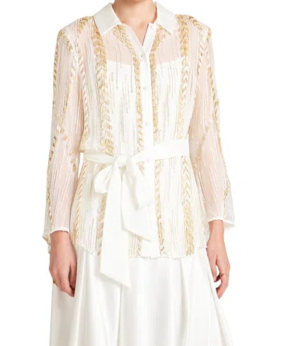 Temperley London Viola Bead-embellished Belted Shirt In White