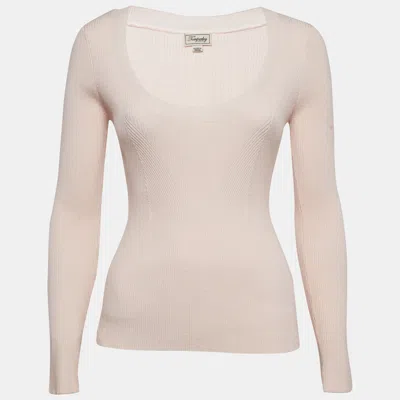 Pre-owned Temperly London Pink Rib Knit Round Neck Sweater M