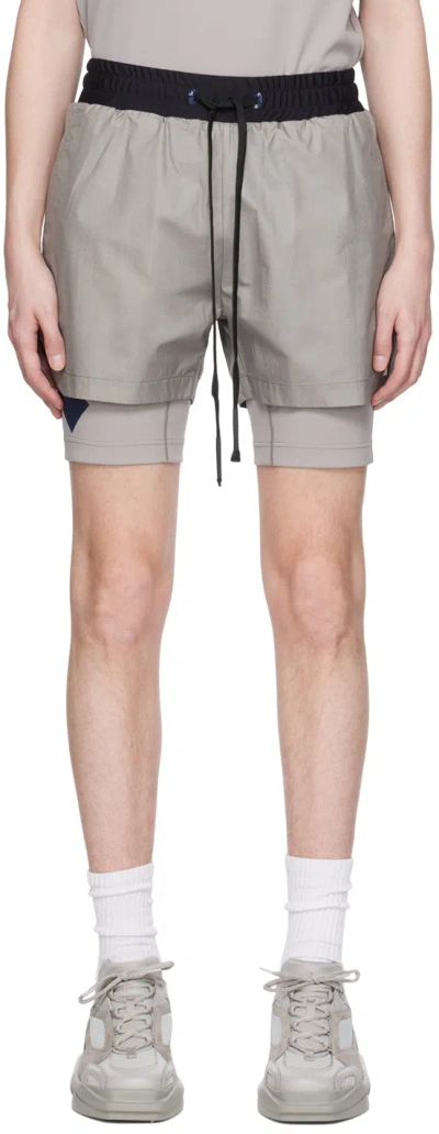 Templa Drawstring-waist Layered Track Shorts In Grey