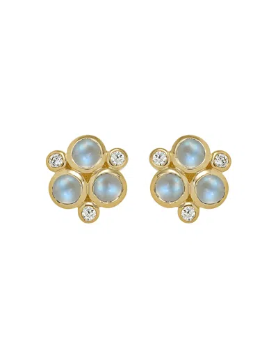 Temple St Clair Classic Trio Earrings With Royal Blue Moonstone And Diamonds In 18k Yellow Gold In Blue/gold