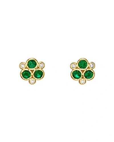 Temple St Clair Roberto Coin 18k Yellow Gold Classic Emerald & Diamond Bezel Cluster Stud Earrings In Green/gold