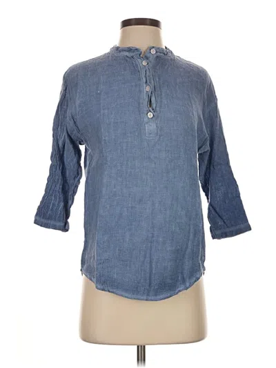 Pre-owned Tempo Paris 3/4 Sleeve Button Down Shirt In Blue