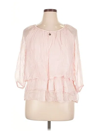 Pre-owned Tempo Paris 3/4 Sleeve Silk Top Pink Keyhole Neckline Tops