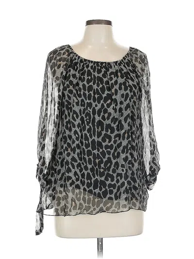 Pre-owned Tempo Paris 3/4 Sleeve Silk Top Silver Cold Shoulder Neckline Tops