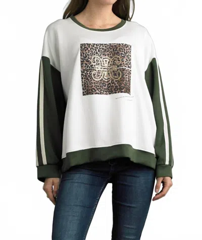 Tempo Paris Animal Print Sweatshirt In Olive In White