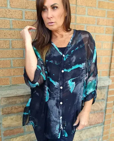 Tempo Paris Button Front V-neck Tank In Black Multi