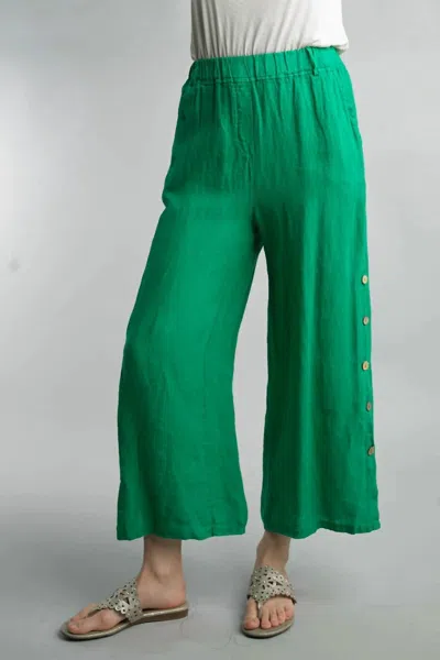 Tempo Paris Button Up Linen Pants In Emerald In Green