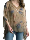 Tempo Paris Crochet Silk Print Poncho In Brown In Brown