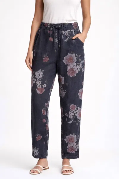 Tempo Paris Floral Linen Pant In Navy In Multi