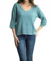 Tempo Paris Frayed Hem Top In Green In Blue