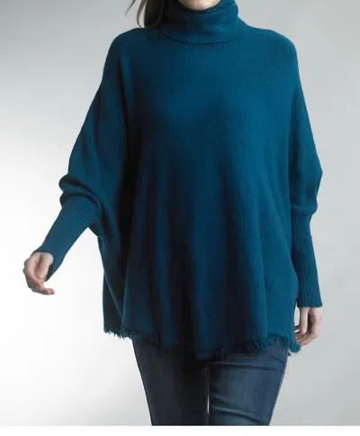 Tempo Paris Fringe Hem Tunic Sweater In Teal In Blue