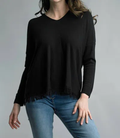 Tempo Paris Fringe Vneck Top In Black