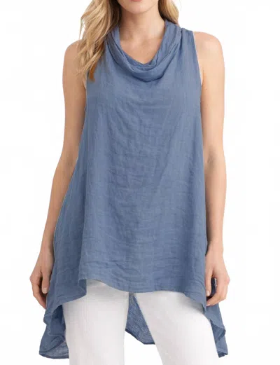 Tempo Paris Linen Cowl Tunic Top In Denim In Multi