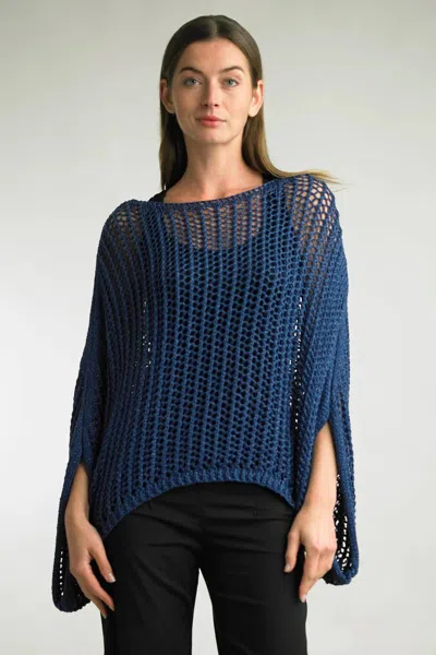 Tempo Paris Metallic Crochet Poncho Top In Navy In Blue