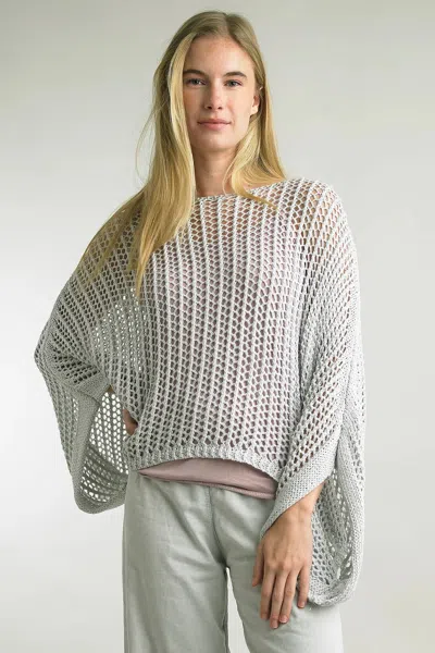 Tempo Paris Metallic Crochet Poncho Top In Silver In Gray