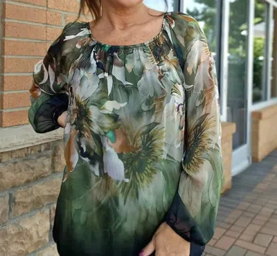Tempo Paris Off Shoulder Top In Green Multi