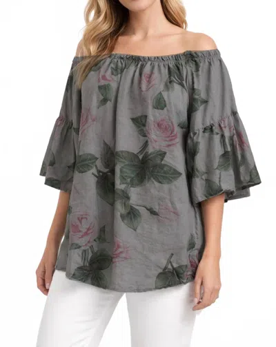 Tempo Paris Off-shoulder Linen Blouse In Grey In Gray