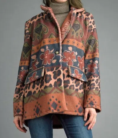 Tempo Paris Printed Jacket In Multi In Brown