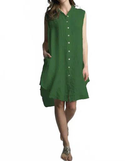 Tempo Paris Sleeveless Button Dress In Green