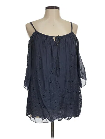 Pre-owned Tempo Paris Sleeveless Silk Top Blue Cold Shoulder Neckline Tops