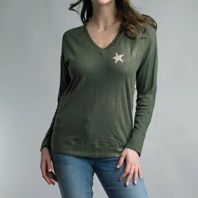 Tempo Paris Sparkly Star Leopard Print Back Top In Olive In Green