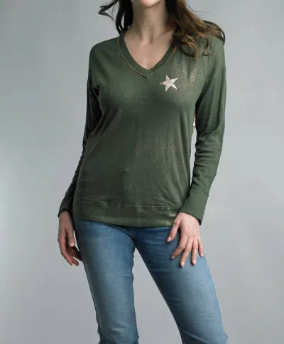 TEMPO PARIS SPARKLY STAR LEOPARD PRINT BACK TOP IN OLIVE
