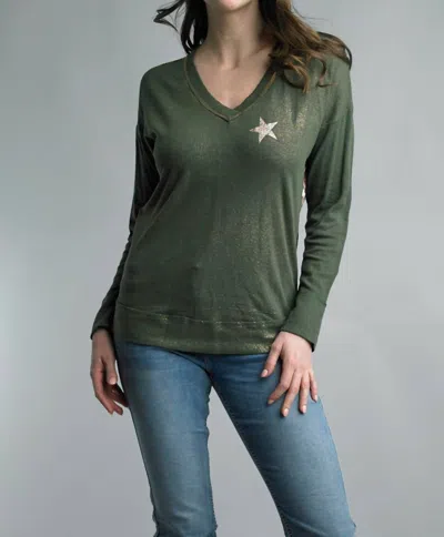 Tempo Paris Sparkly Star Leopard Print Back Top In Olive In Green