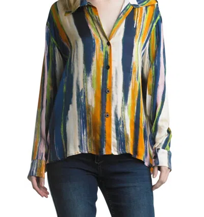Tempo Paris Striped Silk Top In Blue In Multi