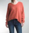 Tempo Paris V-neck Dolman Sleeve High Low Sweater In Coral In Pink