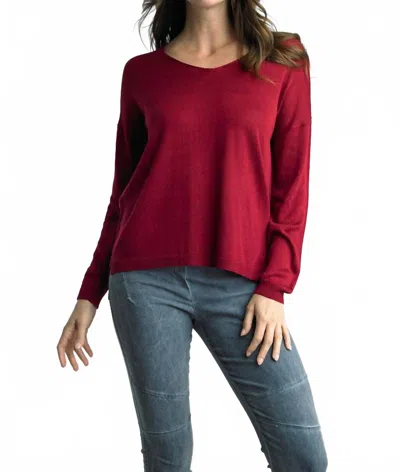 Tempo Paris V Neck Knit Sweater In Bordeaux In Red