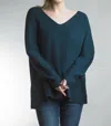 Tempo Paris V-neck Tunic Cozy Sweater In Teal In Blue