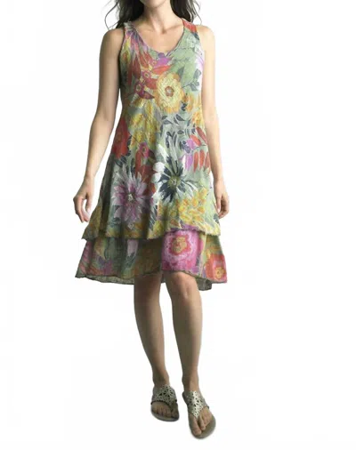 Tempo Paris Vintage Cotton Gauze Dress In Olive Floral In Green