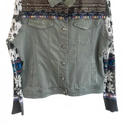 Tempo Paris Women's Mixed Media Denim Jacket In Olive In Blue