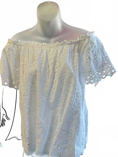 Tempo Paris Women's Off The Shoulder Eyelet Top In White