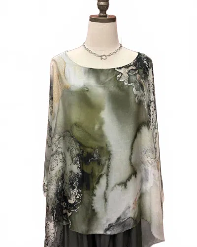 Tempo Paris Women's Poncho Silk Top In Olive In Multi