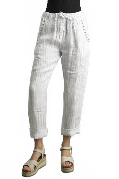 Tempo Paris Women's Striped Gem Pants In White In Grey